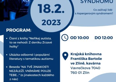 18.2. 2023 MEZINÁRODNÍ DEN ASPERGEROVA SYNDROMU V KRAJSKÉ KNIHOVNĚ FRANTIŠKA BARTOŠE VE ZLÍNĚ